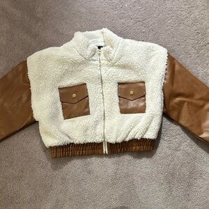 Fashion Nova “Worth It” Cropped Mock Neck Jacket – Cognac Brown – Size L